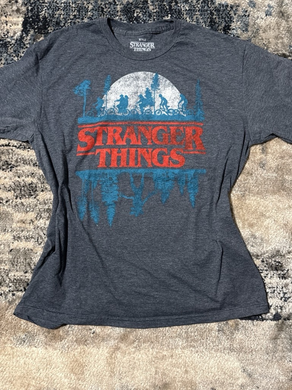 Netflix Stranger Things Short Sleeve Tee - Gray with Red & Blue Graphic